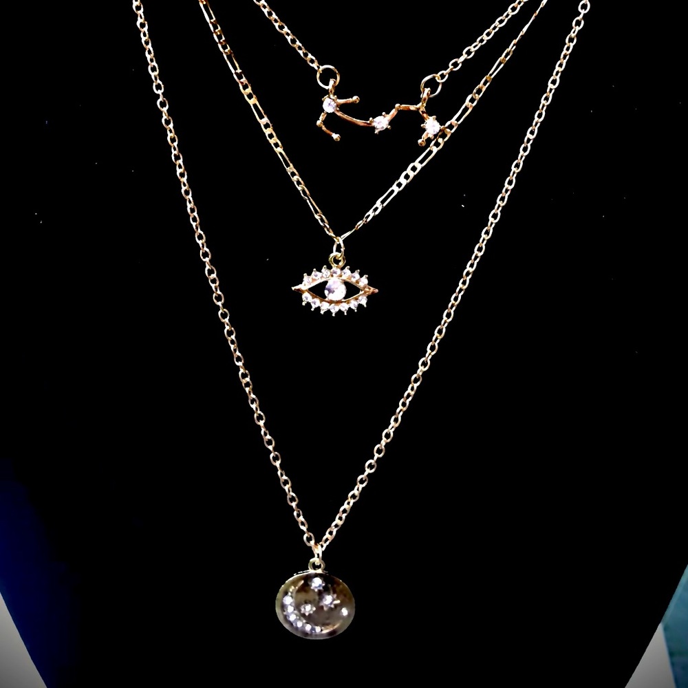3 chain evil eye necklace- charm necklaces